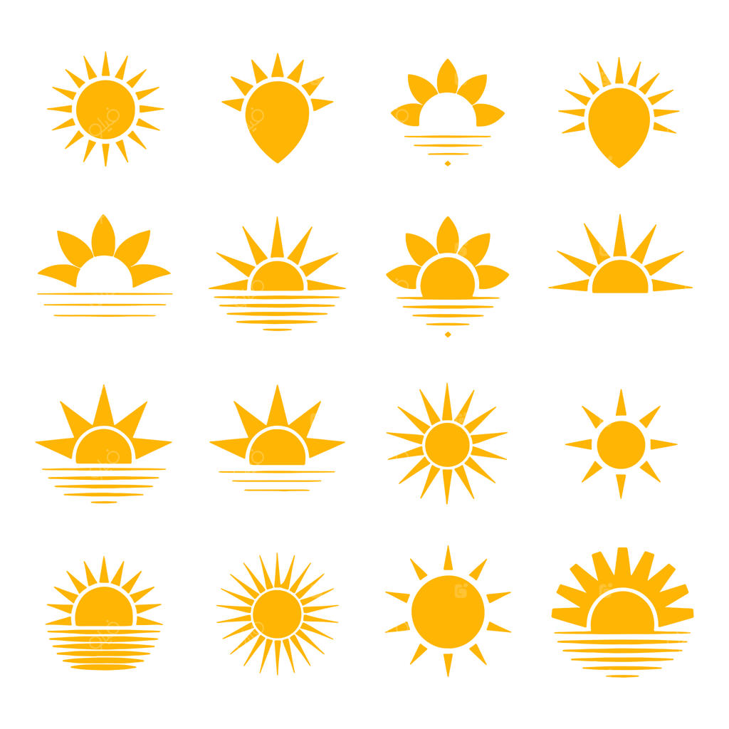 مجموعه آیکون و لوگوی خورشید و نمادهای طلوع و غروب