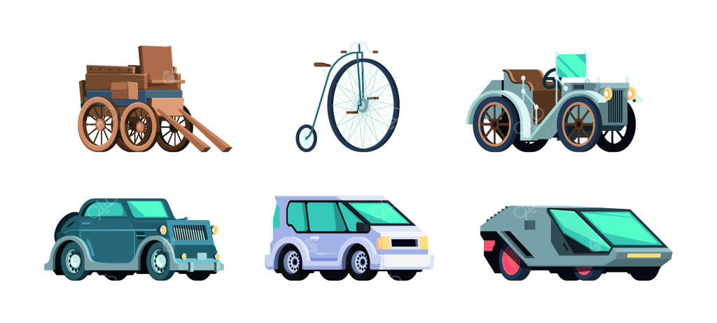 تحول وسایل نقلیه: از سبک‌های کلاسیک تا خودروهای مدرن - تاریخچه تکامل چرخ‌ها و فناوری حمل و نقل در تصاویر زنده و جذاب