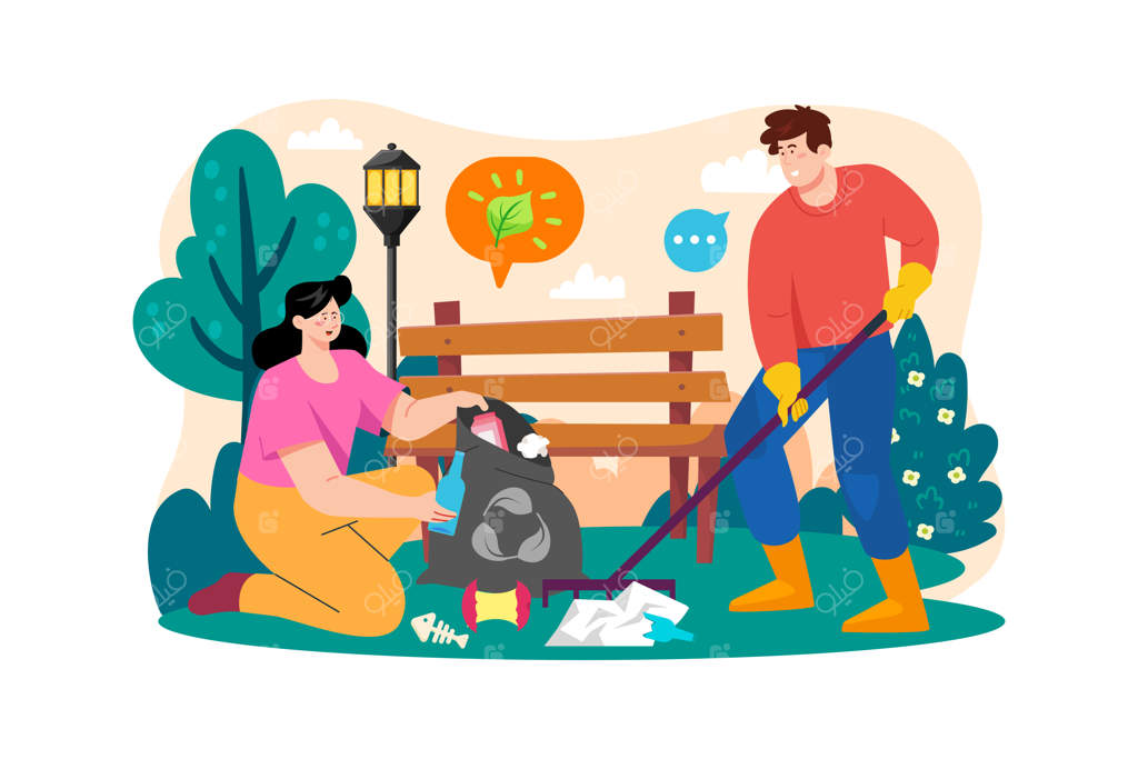 داوطلبان در حال جمع‌آوری زباله در پارک هستند