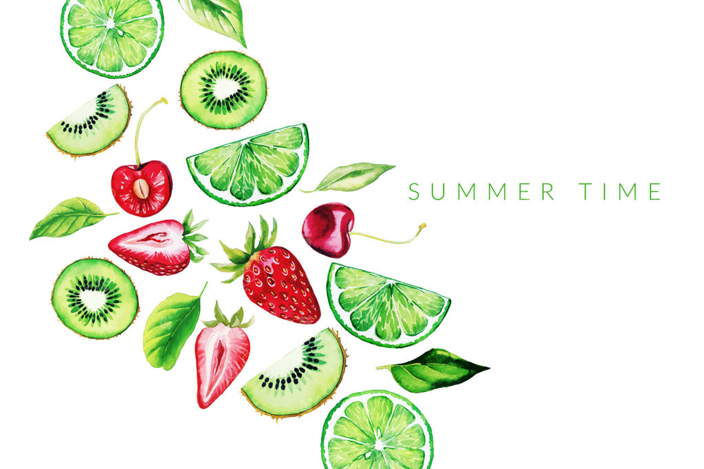 میوه‌های آبرنگی، پس‌زمینه‌ای با طراحی ساده و دست‌ساز