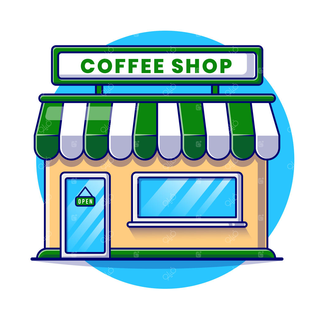 تصویر کارتونی ساختمان کافه‌شاپ