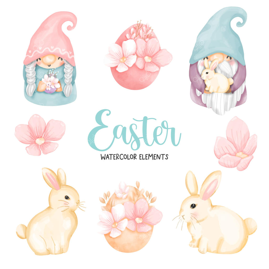 روز عید پاک شاد با کوتوله بامزه و تخم‌مرغ‌های عید پاک؛ نقاشی دیجیتال