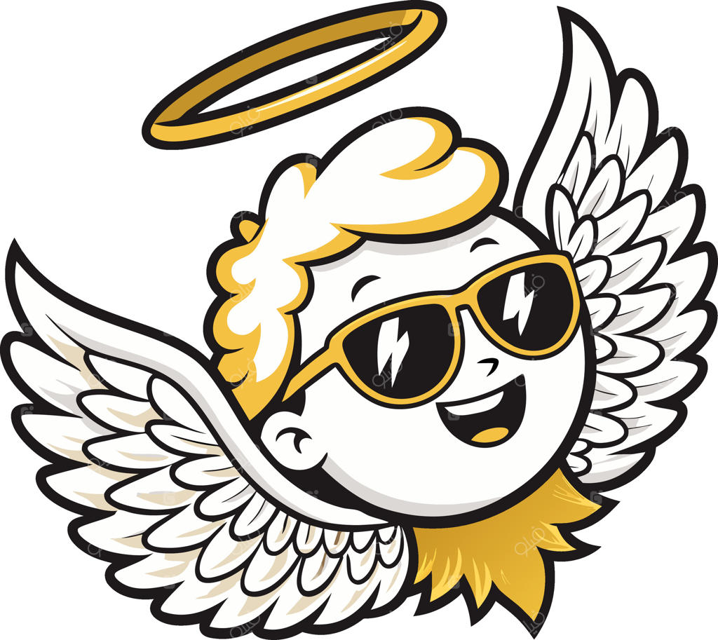 کاراکتر بچه فرشته باحال با عینک آفتابی و بال برای طراحی‌های فانتزی
