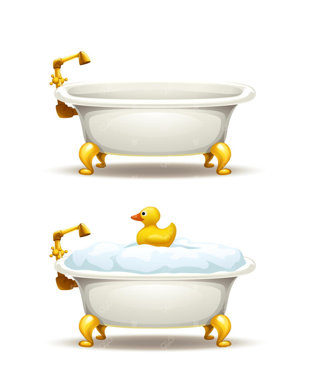 وان‌های حمام بر روی زمینه سفید