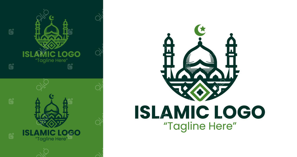 طراحی لوگوی جسورانه و سبز مسجد و هلال برای تبلیغ رویداد اسلامی