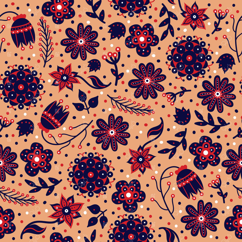 پترن یکدست با گل و برگ: پس‌زمینه باغ گل تابستانه. ایده‌آل برای کارت‌های تبریک، طراحی و منسوجات.