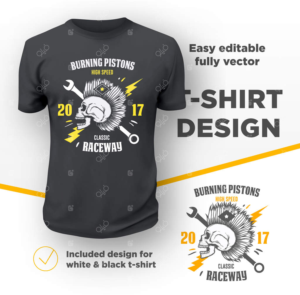 چاپ وکتور کلوب موتورسواران کلاسیک آمریکایی روی تی‌شرت مشکی.