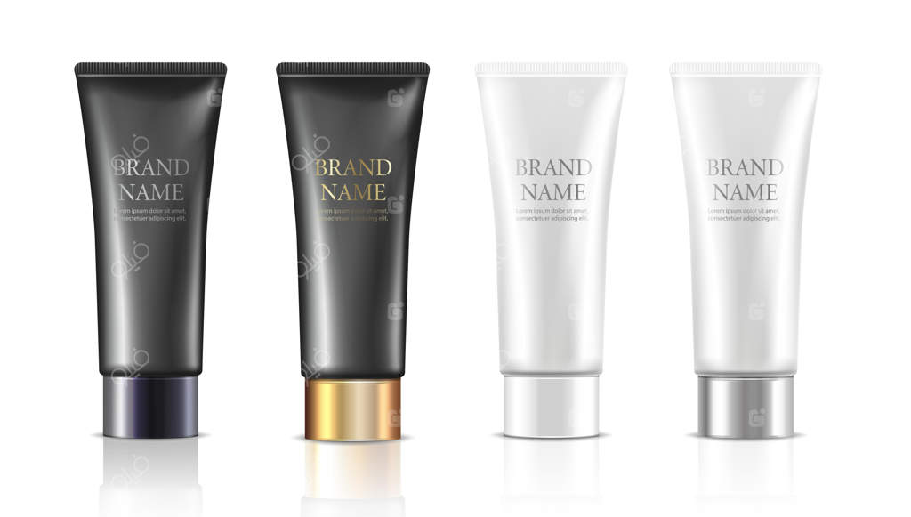 ست بطری‌های کرم سفید و سیاه با درب نقره‌ای یا طلایی مجزا شده