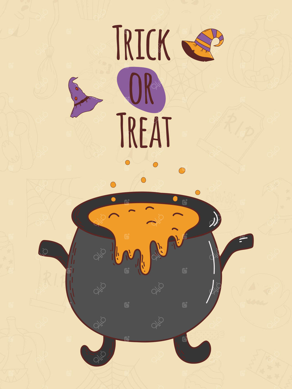 کارت دعوت یا تبریک هالووین - طرح دست‌کشیده با موضوع "قاشق‌زنی" - تصویر وکتور