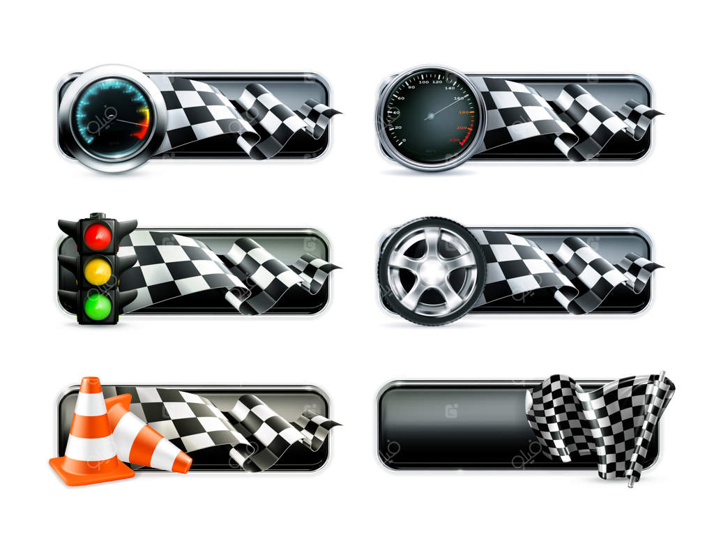 مجموعه بنرهای مسابقه: ریسینگ، موتورکراس، آیکون‌ها