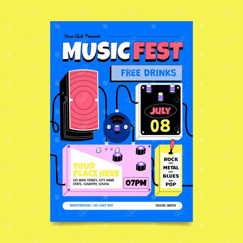 پوستر فستیوال موسیقی با طراحی دستی