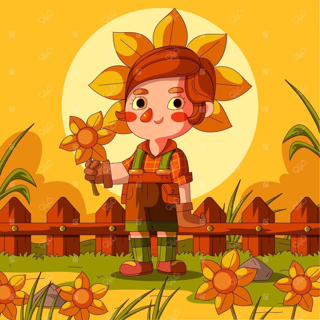 تصویر کارتونی آفتابگردان دست‌کشیده