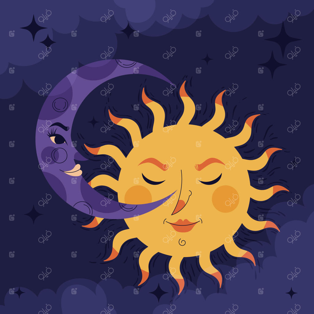 تصویرسازی صاف از خورشید و ماه