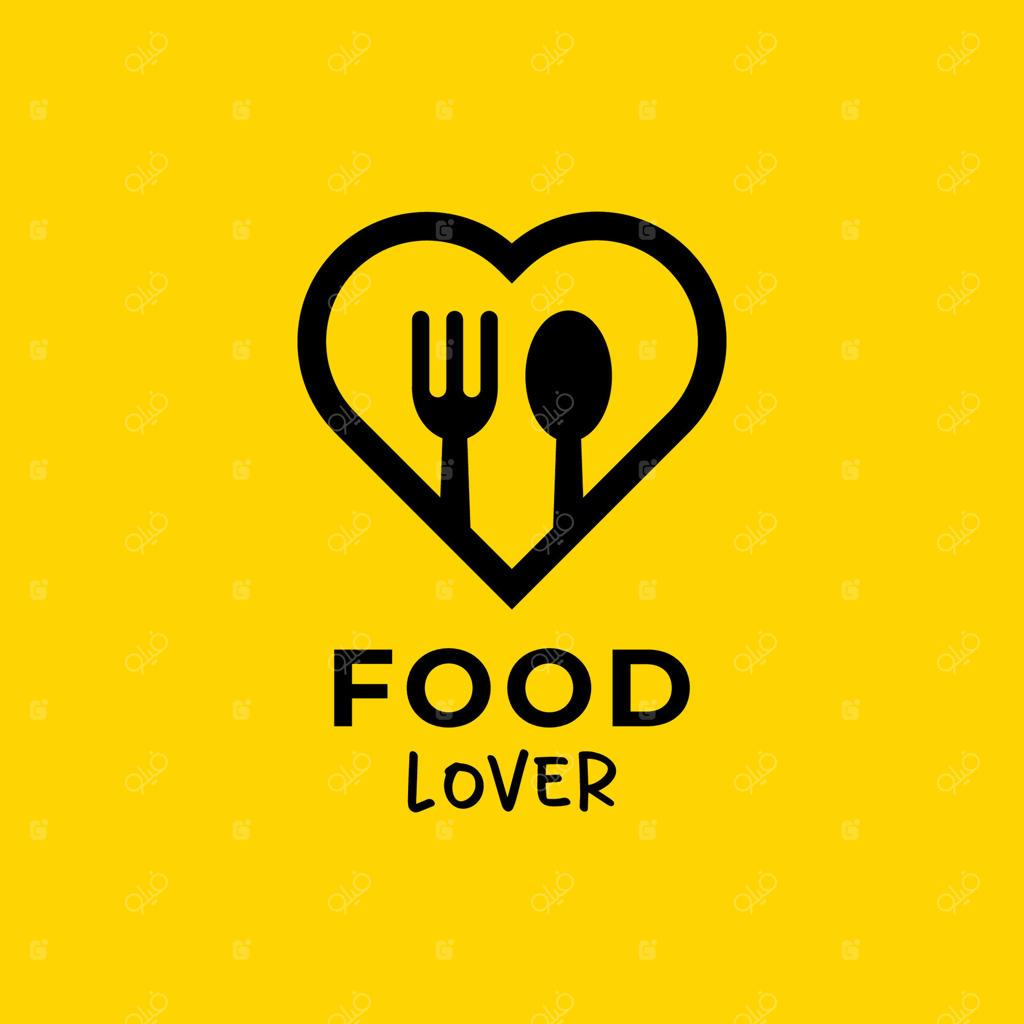 پترن طراحی لوگوی عاشقان غذا: نماد قلب با قاشق و چنگال
