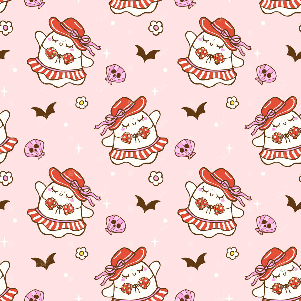 پترن بامزه ارواح با کلاه و خفاش برای کودکان - وکتور حرفه‌ای