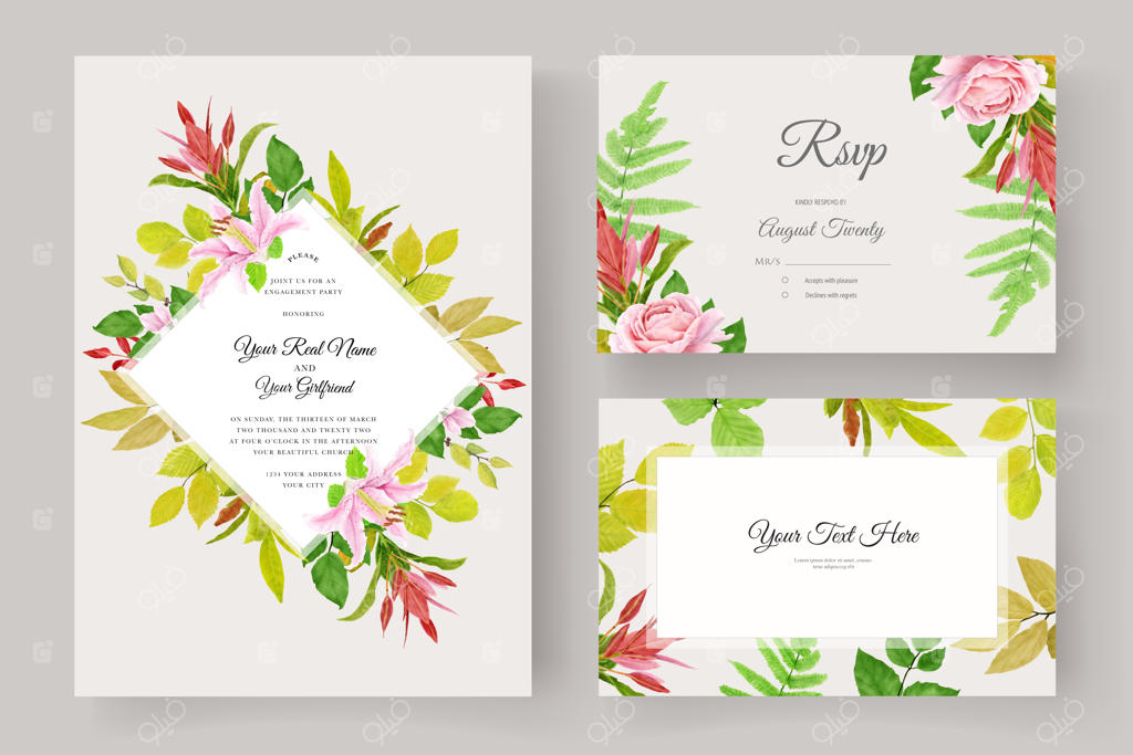 ست کارت دعوت با طرح گل نقاشی‌شده با دست