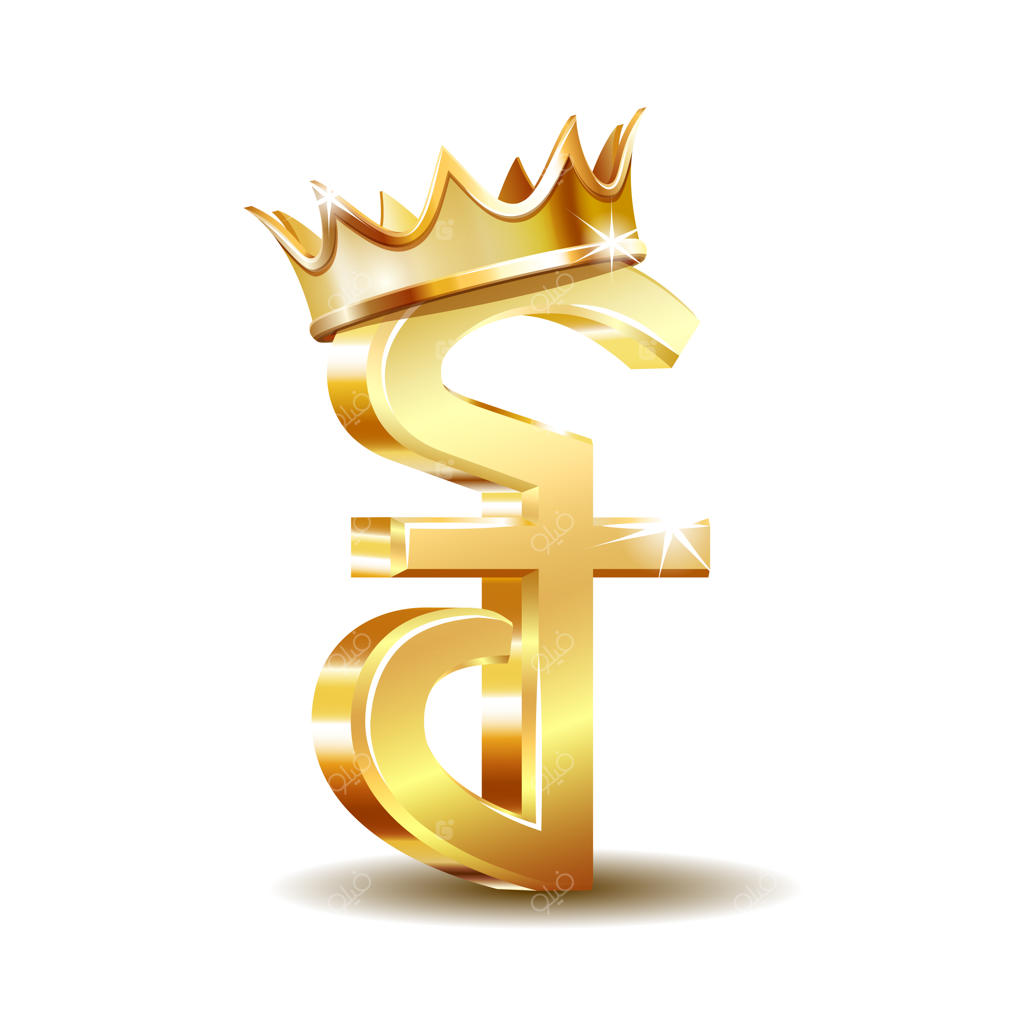 نماد پول کامبوج با تاج طلایی، نشانه پول طلایی، تصویر برداری جدا شده بر روی پس‌زمینه سفید
