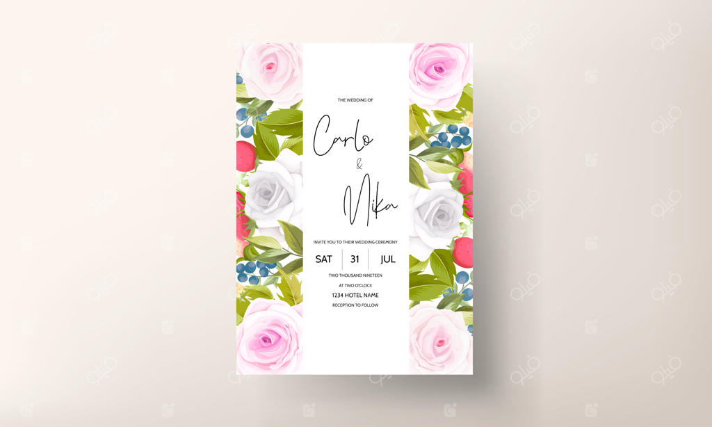 کارت دعوت عروسی با طراحی دستی زیبا از گل و میوه