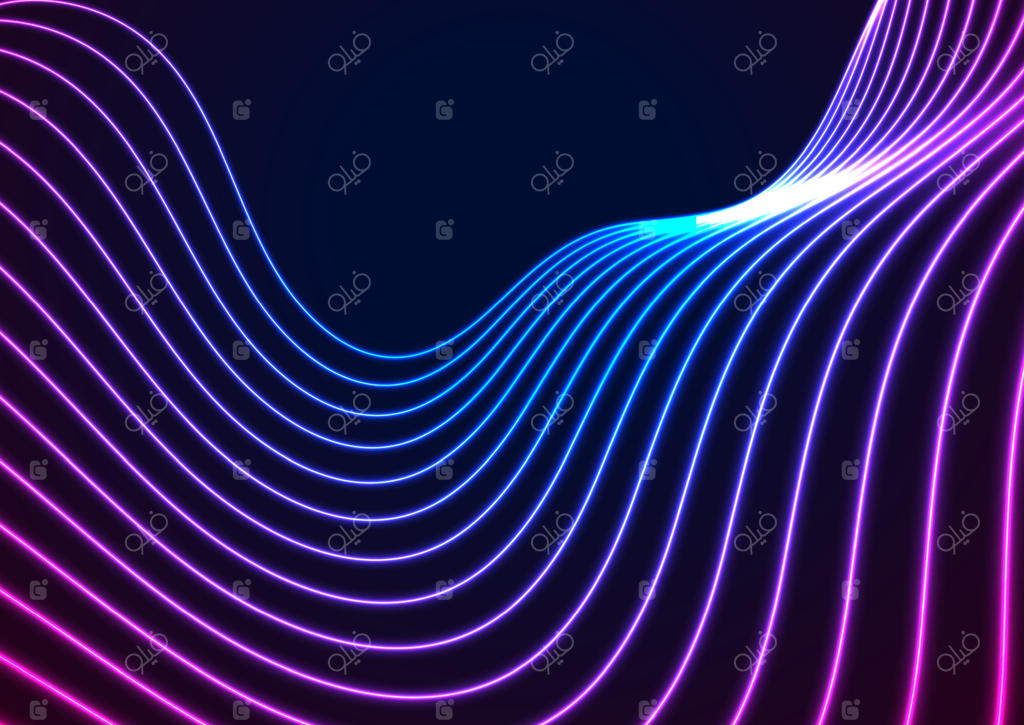 موج‌های نئونی آبی و بنفش در پس‌زمینه‌ای از فناوری انتزاعی