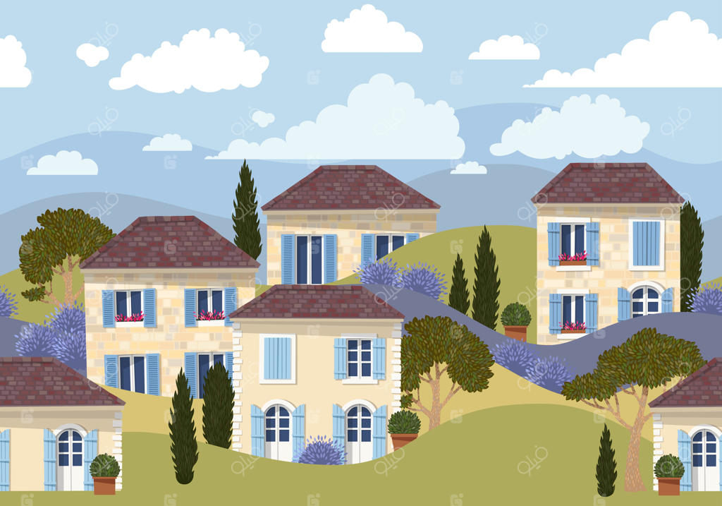 نوار بدون درز وکتور با خانه‌های فرانسوی و مزارع اسطوخودوس