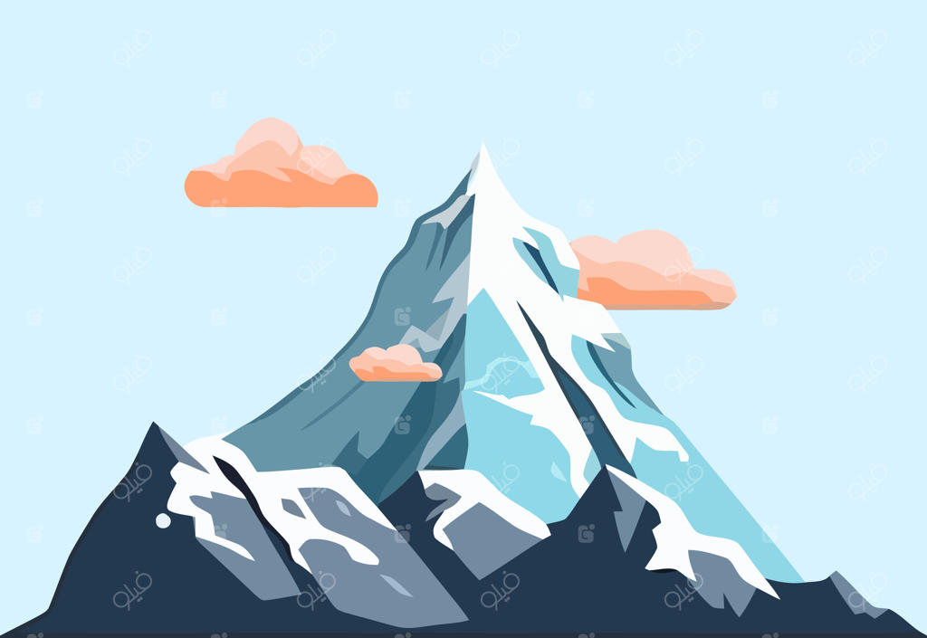 تصویرسازی تخت (فلت) از کوه و تپه برفی با قله صخره‌ای