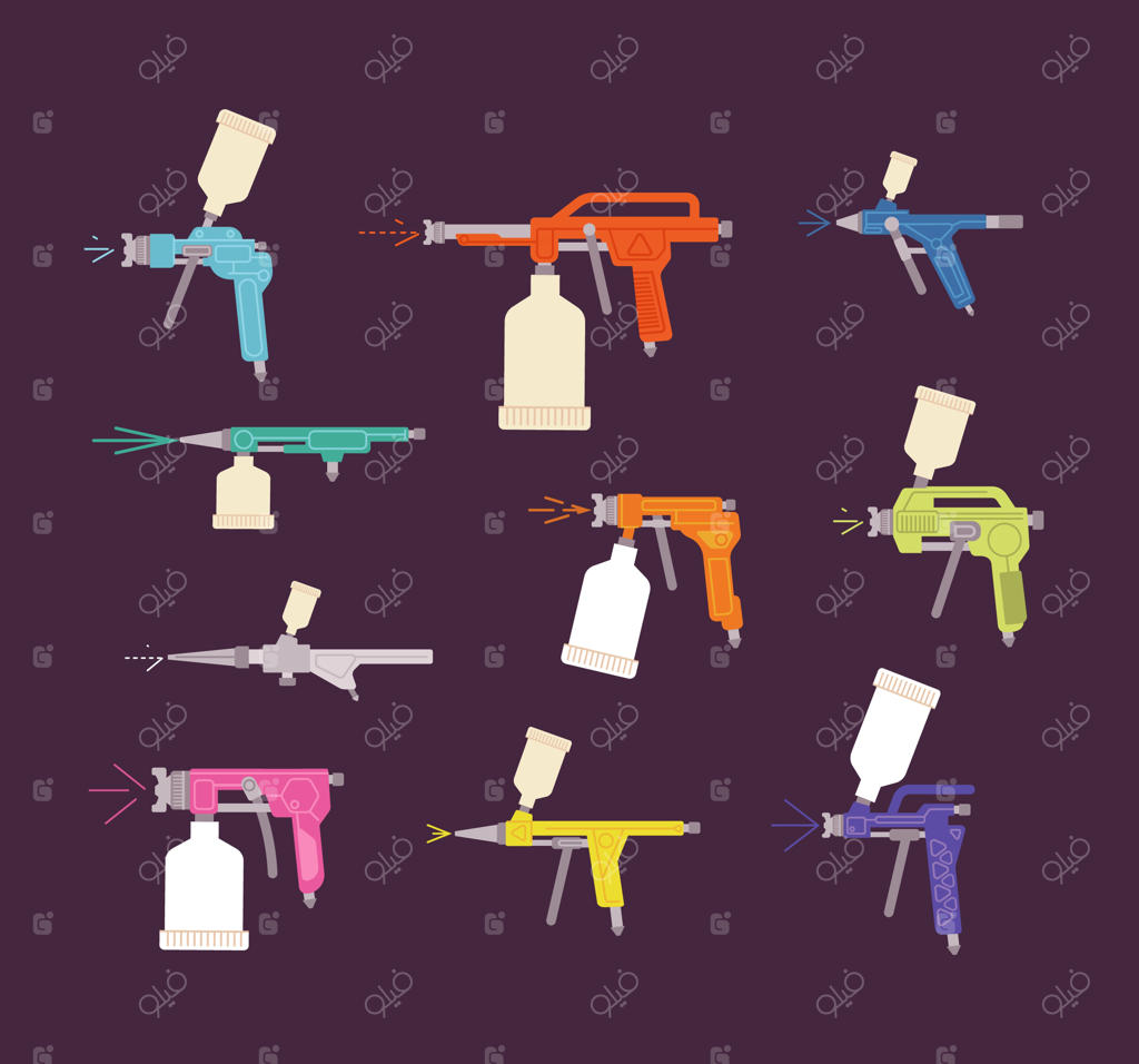 دستگاه‌های پاشش رنگ خودکار - اسپری بادی صنعتی برای نقاش حرفه‌ای خودرو یا ابزار نقاشی گرافیتی با ایر براش ماشین، لوگوی حمل‌ونقل وکتور بی‌نظیر