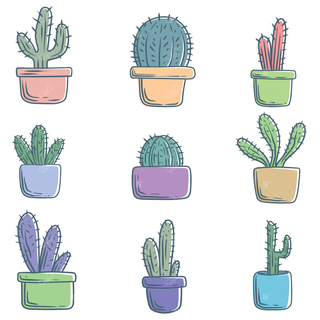 مجموعه‌ای از عناصر تزیینی کاکتوس - تصویرسازی وکتور