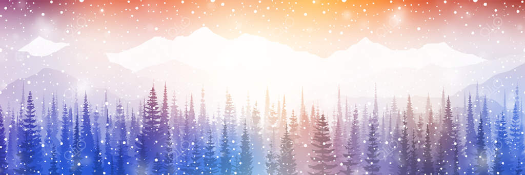 چشم‌انداز رؤیایی زمستانی: کوه‌ها در نور غروب، بارش برف و افکت بوکه پانوراما