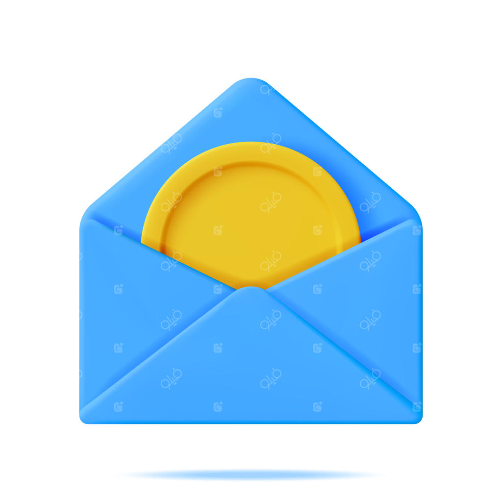 پاکت باز شده سه‌بعدی با سکه طلا درونش