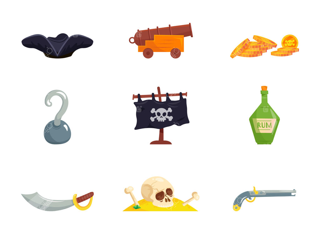 مجموعه‌ای از عناصر دزدان دریایی کارتونی