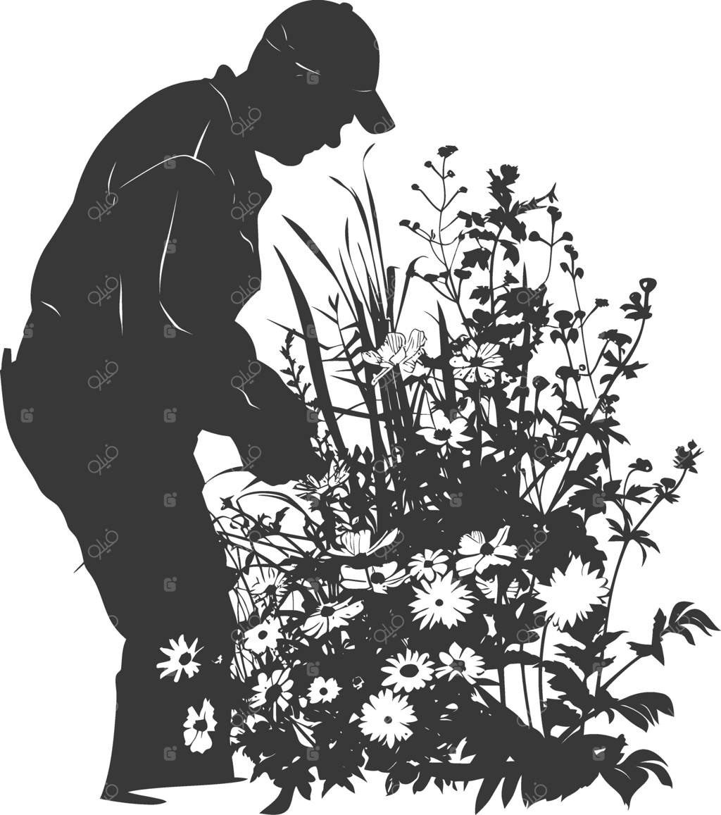 سایه‌نمای گل‌فروش در حال کار، تنها به رنگ مشکی