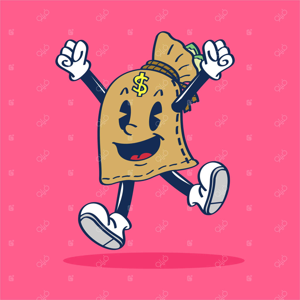 یک شخصیت کارتونی با علامت دلار روی صورتش.