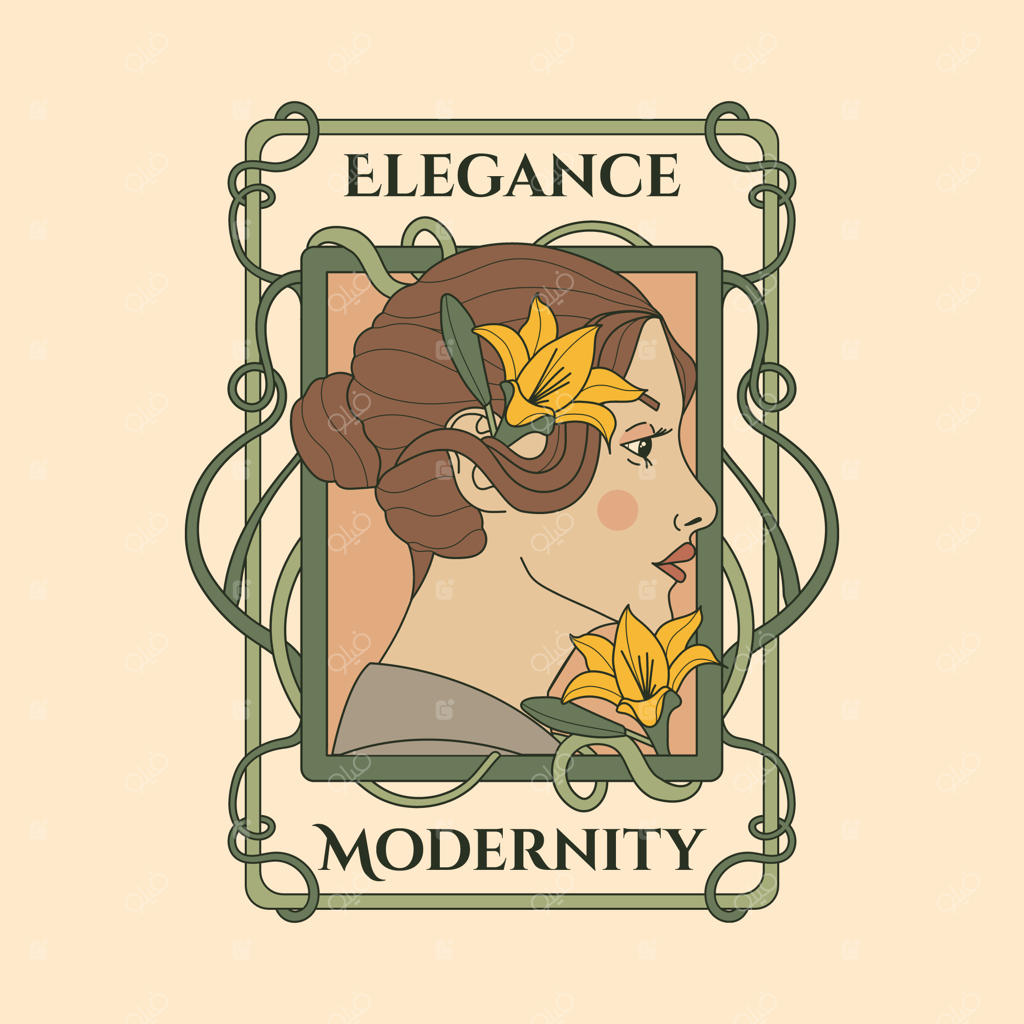 طراحی برچسب آرت نوو با دست کشیده شده