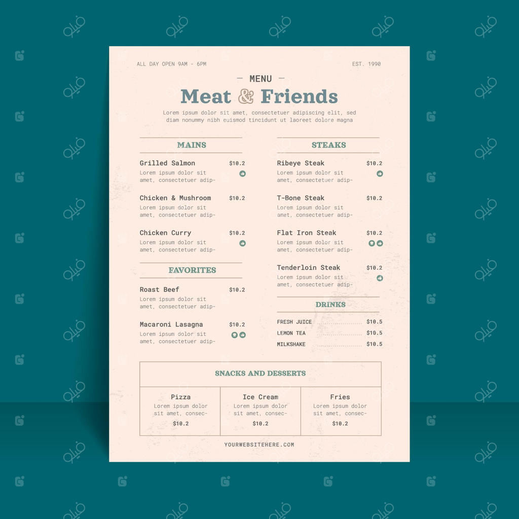 قالب منوی رستوران روستایی و ارگانیک