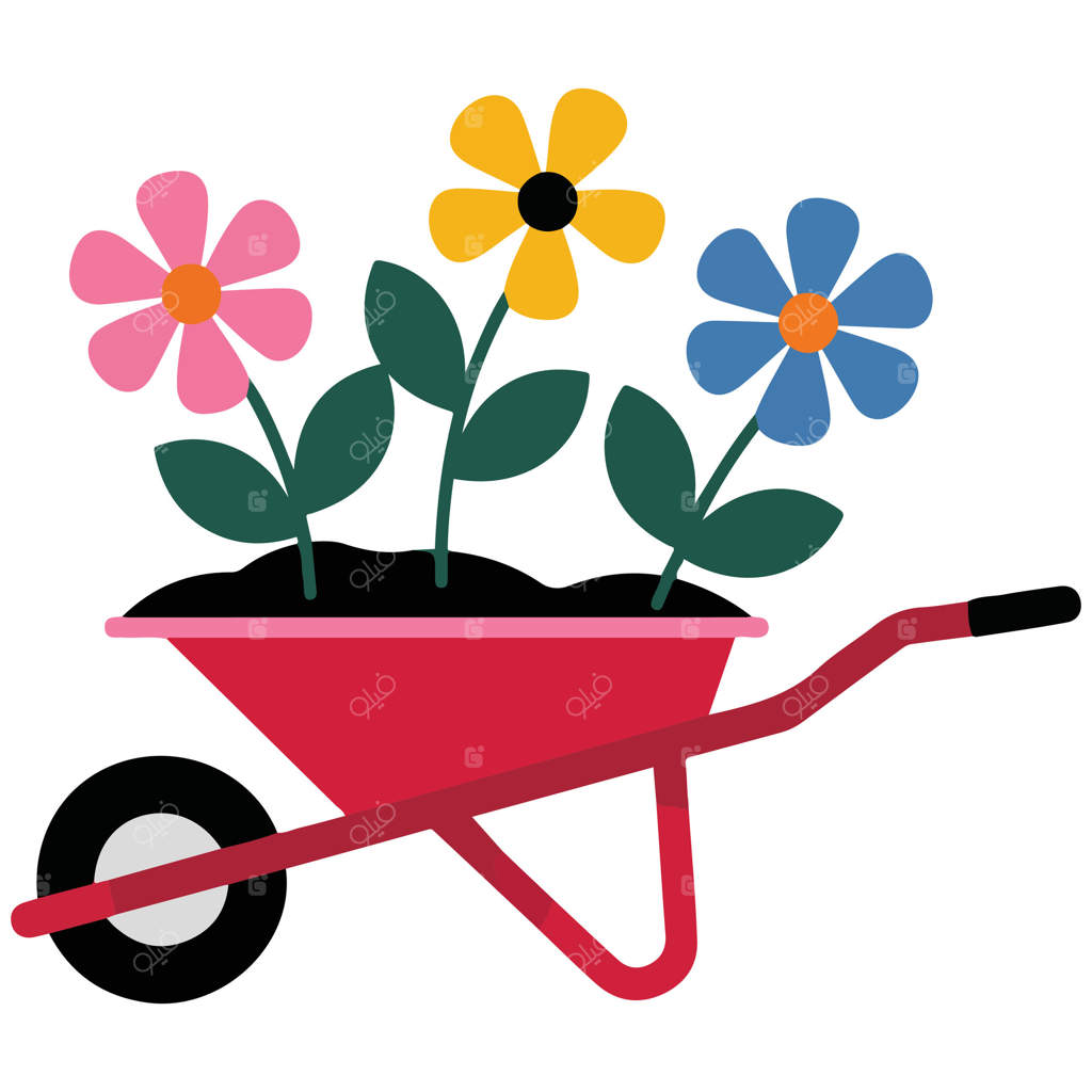 تصویر کالسکه باغ پر از گل روی پس‌زمینه سفید