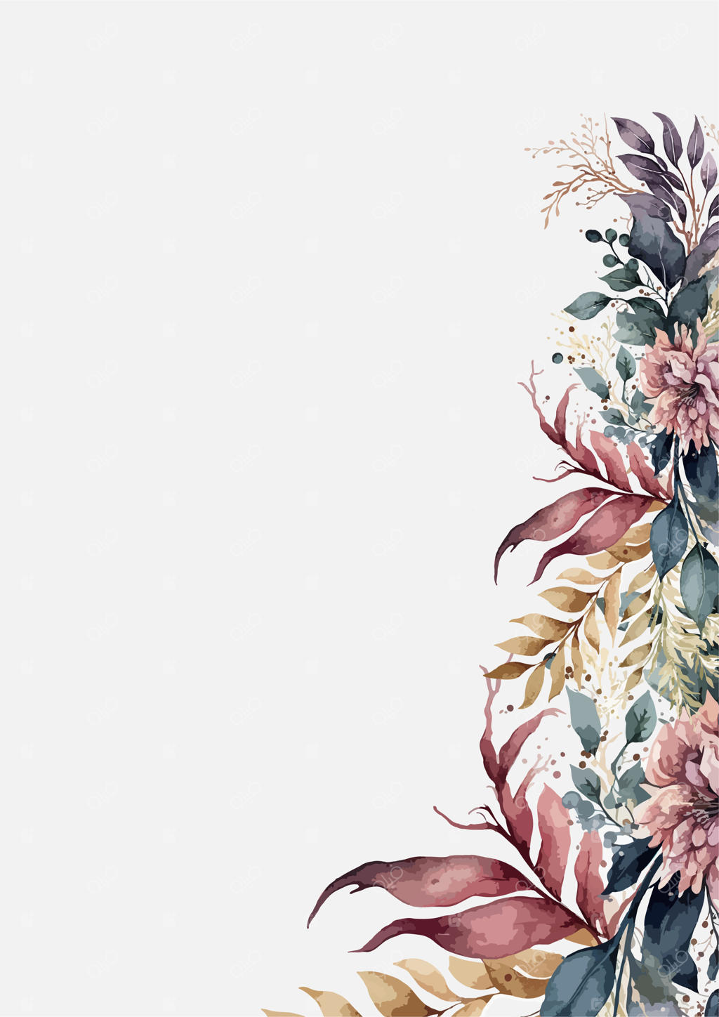 کارت دعوت عروسی آبرنگی شیک با طرح برگ‌های سبز