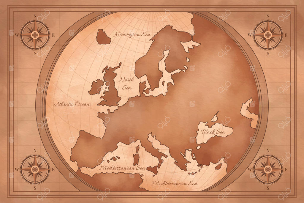 نقاشی آبرنگی نقشه اروپای قدیم