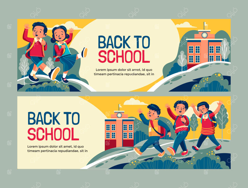 قالب بنر افقی برای فصل بازگشت به مدرسه