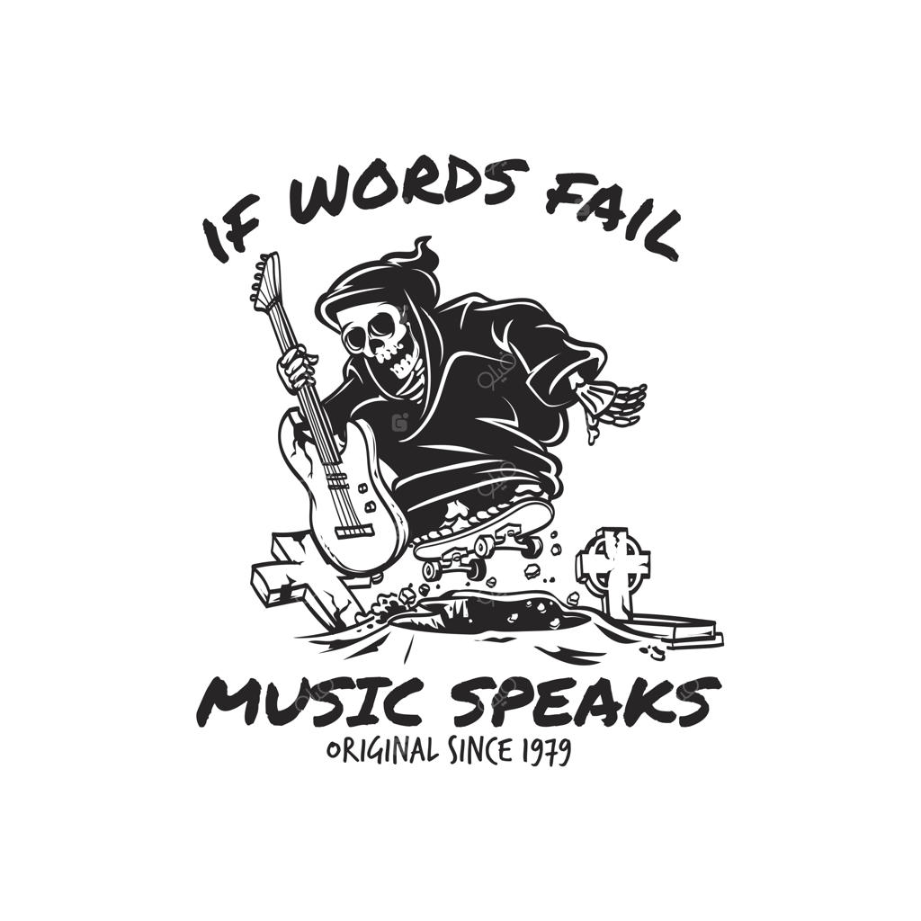لوگوی کلاسیک وینتیج با تصویر مرگ در حال نواختن گیتار
