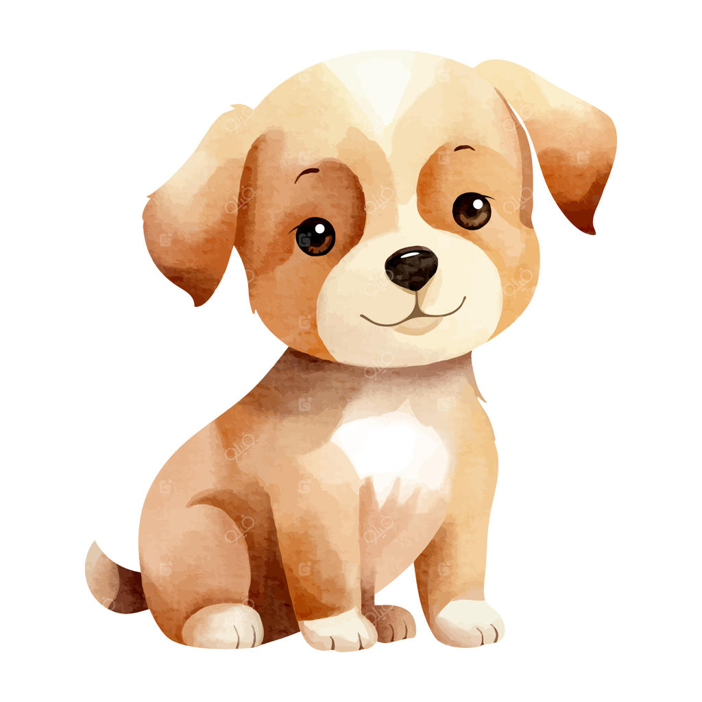 سگ بامزه به سبک آبرنگ. حیوانات مزرعه نقاشی شده با دست. توله سگ آبرنگی