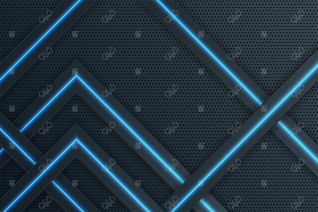 پس‌زمینه تکنولوژی مدرن با طرح پیکان سیاه و خطوط نئونی آبی