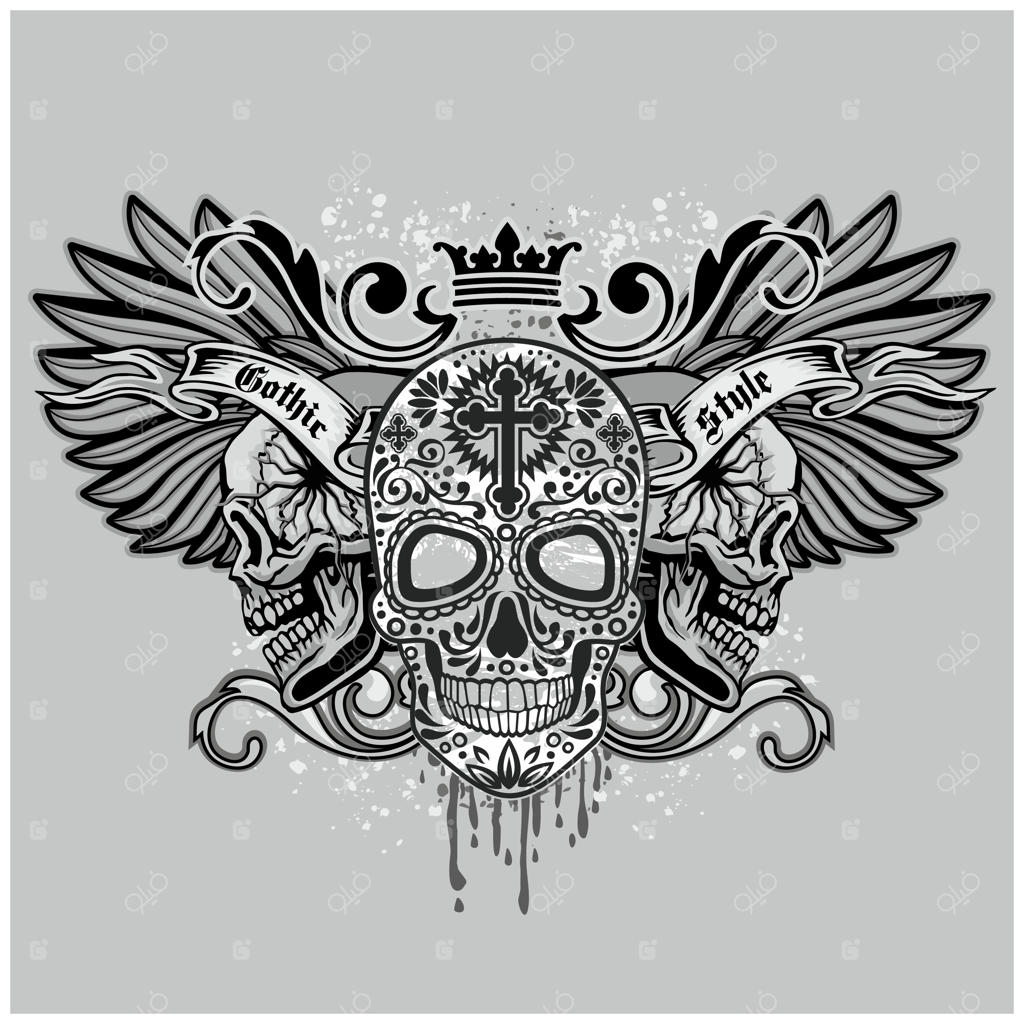 نشان گوتیک با جمجمه و بال، طرح تی‌شرت گرانج و وینتیج
