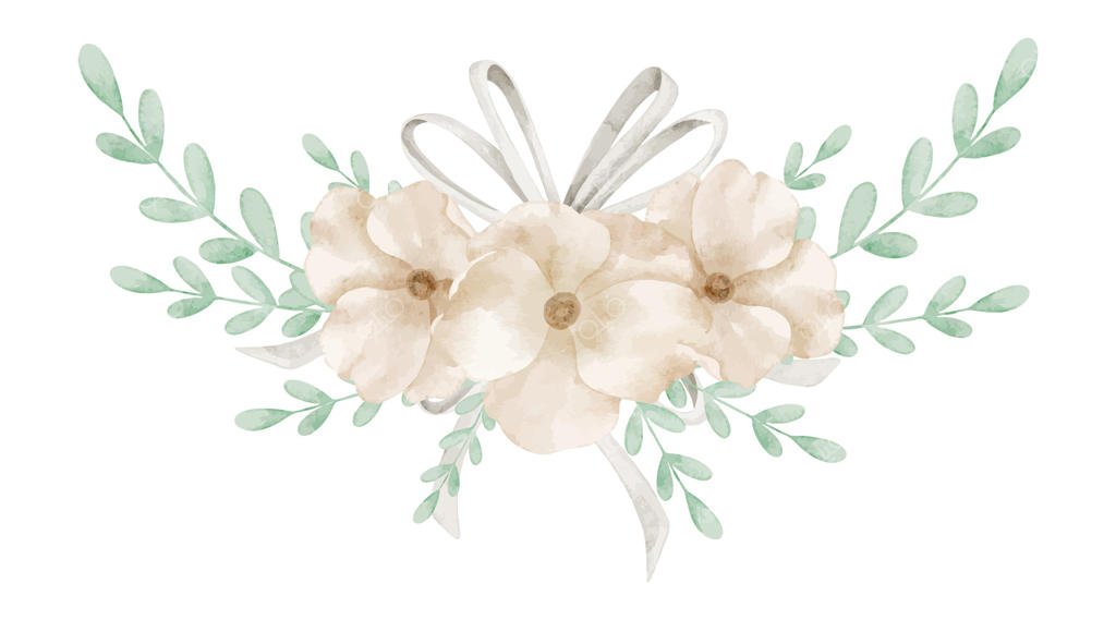 ترکیب گل‌های بژ در آبرنگ با برگ‌هایی به رنگ‌های پاستلی. تصویرسازی گل‌ها و برگ‌ها برای دعوتنامه‌های عروسی یا جشن تولد نوزاد. طراحی گیاه‌شناسی برای لوازم‌التحریر کودکانه.