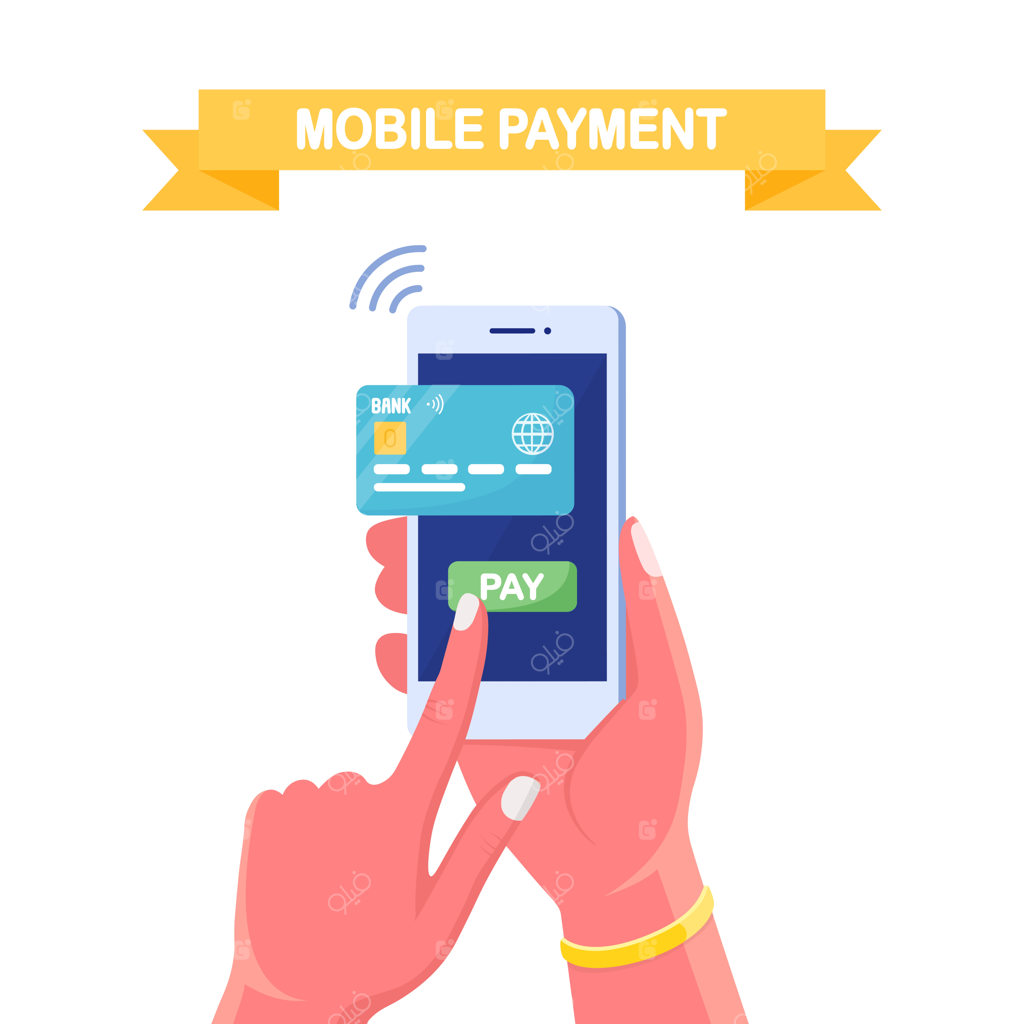 تلفن همراه با کارت اعتباری یا بانکی. پرداخت آنلاین، تراکنش امن. اپلیکیشن اینترنت بانک