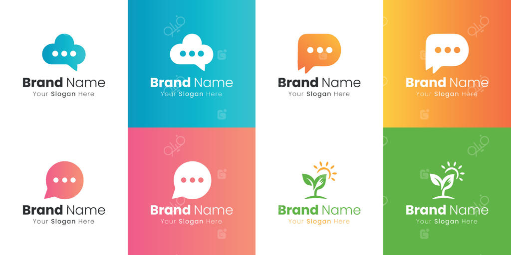 طراحی لوگوی هویت برند حرفه‌ای با مفاهیم حباب گفتار و رشد گیاهان