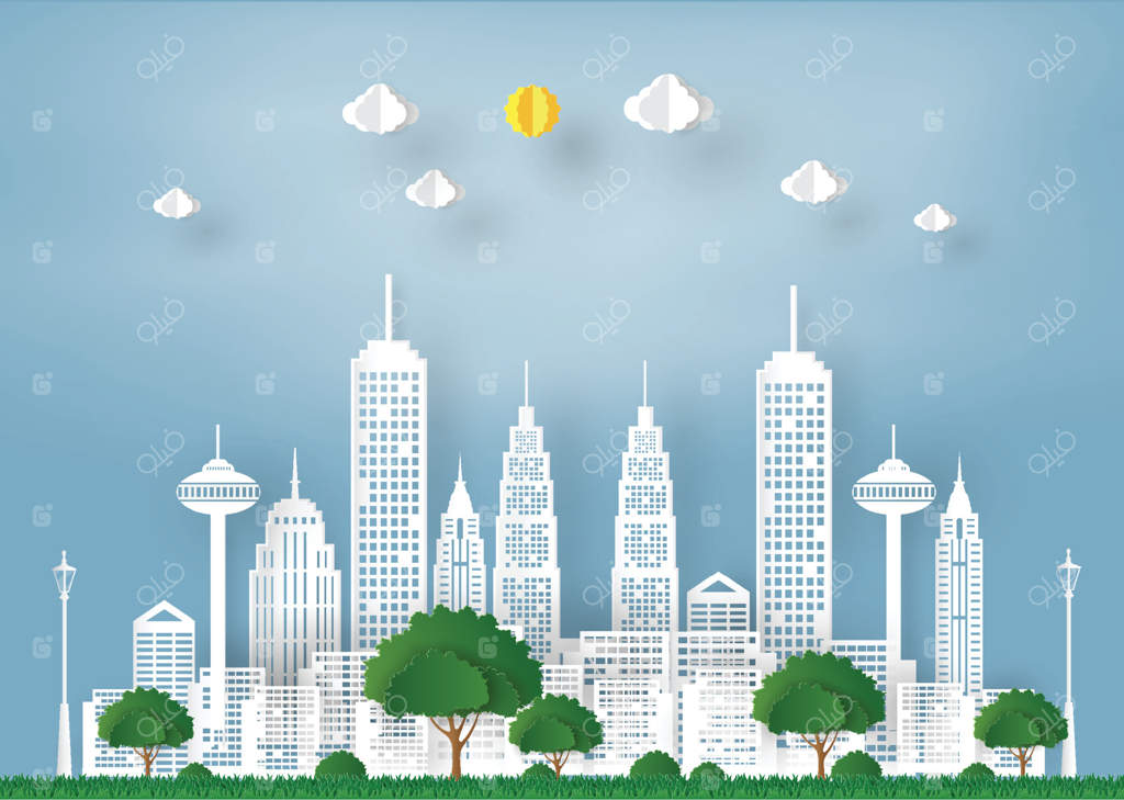 مفهوم شهر در باغ: طراحی هنری کاغذی شهر سبز، عنصر طراحی و تصویرسازی وکتور