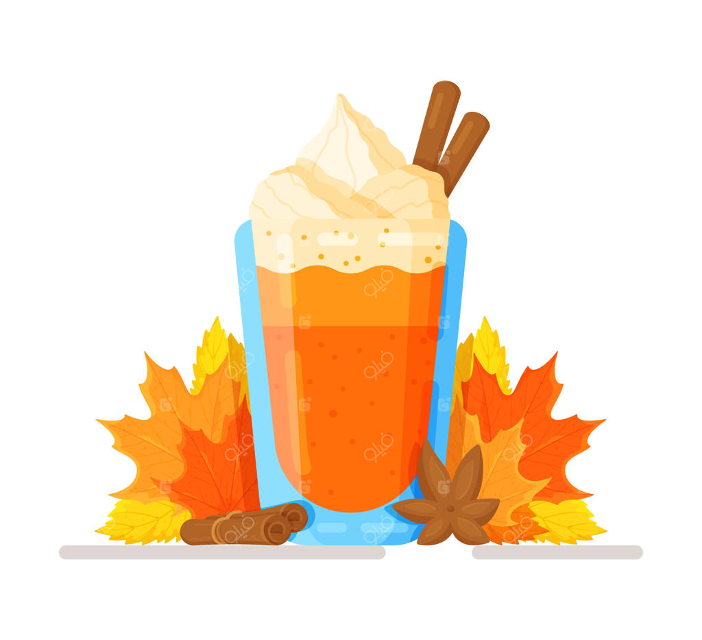 تصویر وکتور لیوان قهوه بیرون‌بر با برگ‌های پاییزی و عناصر گل‌دار