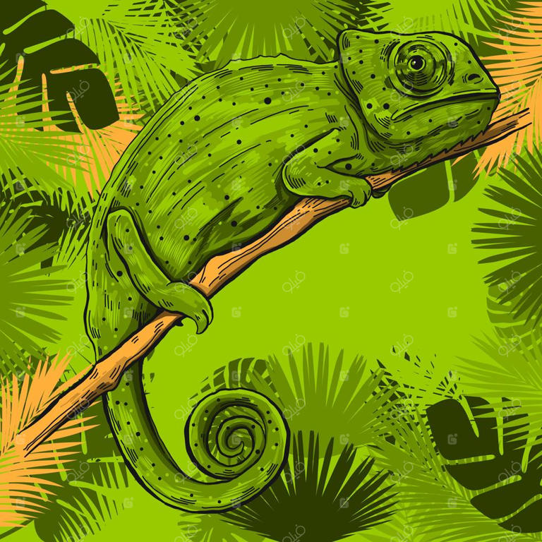 آفتاب‌پرست روی شاخه در قاب برگ‌های استوایی