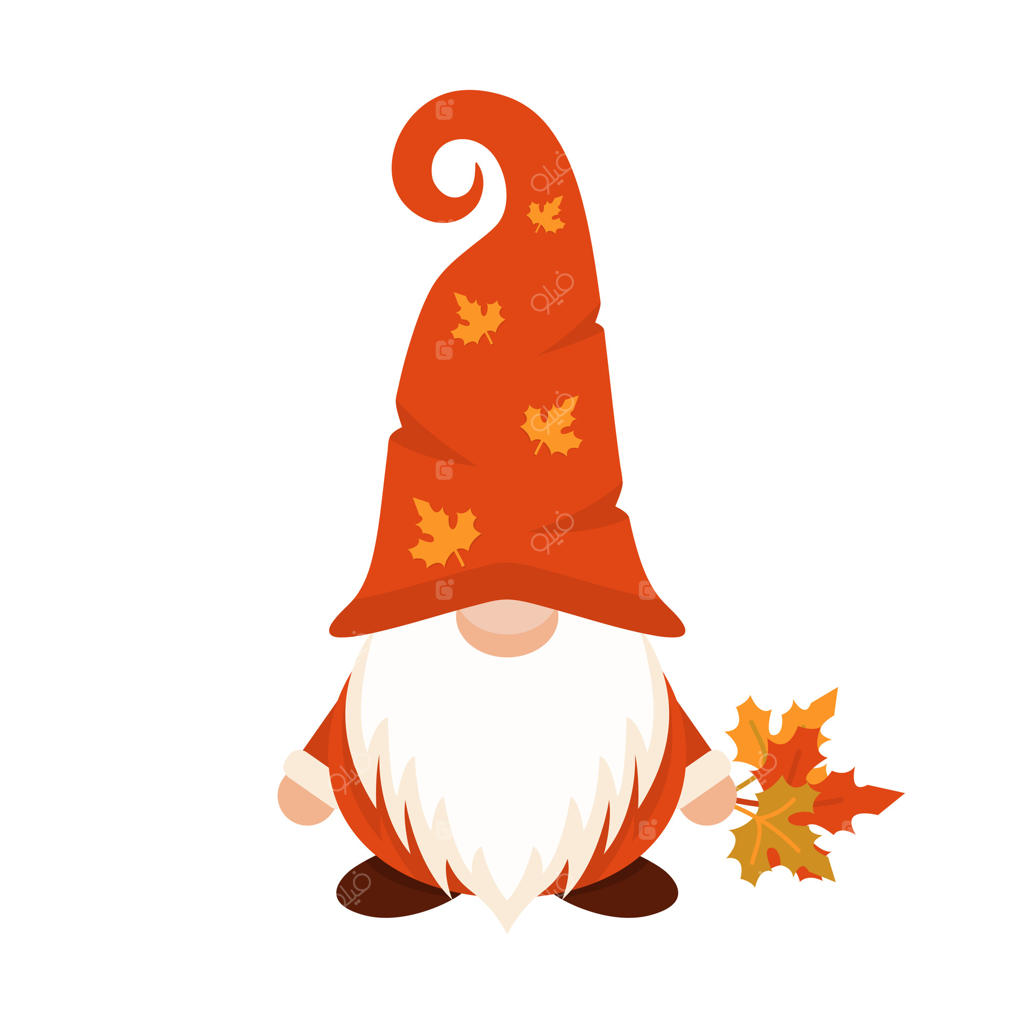 کوتوله‌ی پاییزی با کلاه بلند و برگ. شخصیت برداشت نارنجی با شاخ و برگ زرد در دست و کلاه بر سر، با ریش سفید به عنوان نماد جشنواره‌ای اسکاندیناوی در باغ