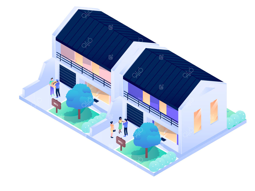 تصویرسازی طراحی ایزومتریک داخلی و خارجی خانه و شهر